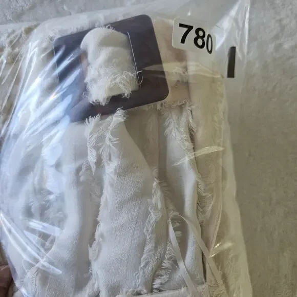 Moon River Cream Fringe Midi Dress XS Belted Button Front Coquette Bridal Resort - Picture 12 of 12